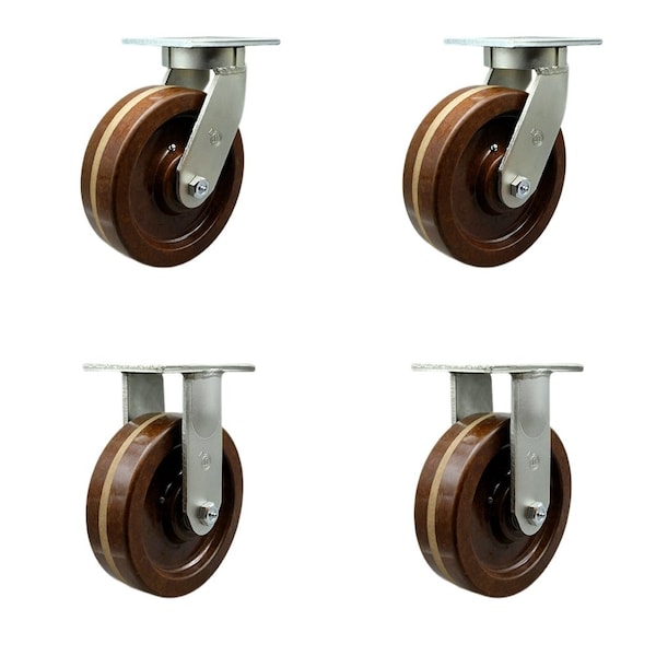 Service Caster 10'' Heavy Duty High Temp Phenolic Swivel Caster Set 2 Swivel Locks 2 Rigid, 4PK CRAN-SCC-KP92S1030-PHRHT-BSL-2-R-2 - main